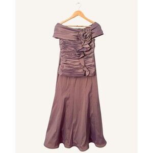 Tadashi Shoji Evening Two Piece Skirt Top Set Size 2 Brown Formal Taffeta Ruffle